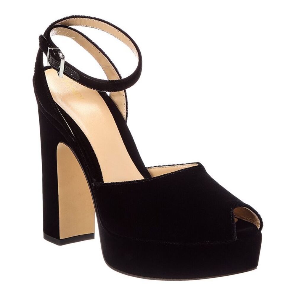 Fendi After 9 Velvet Platform Sandal, Black